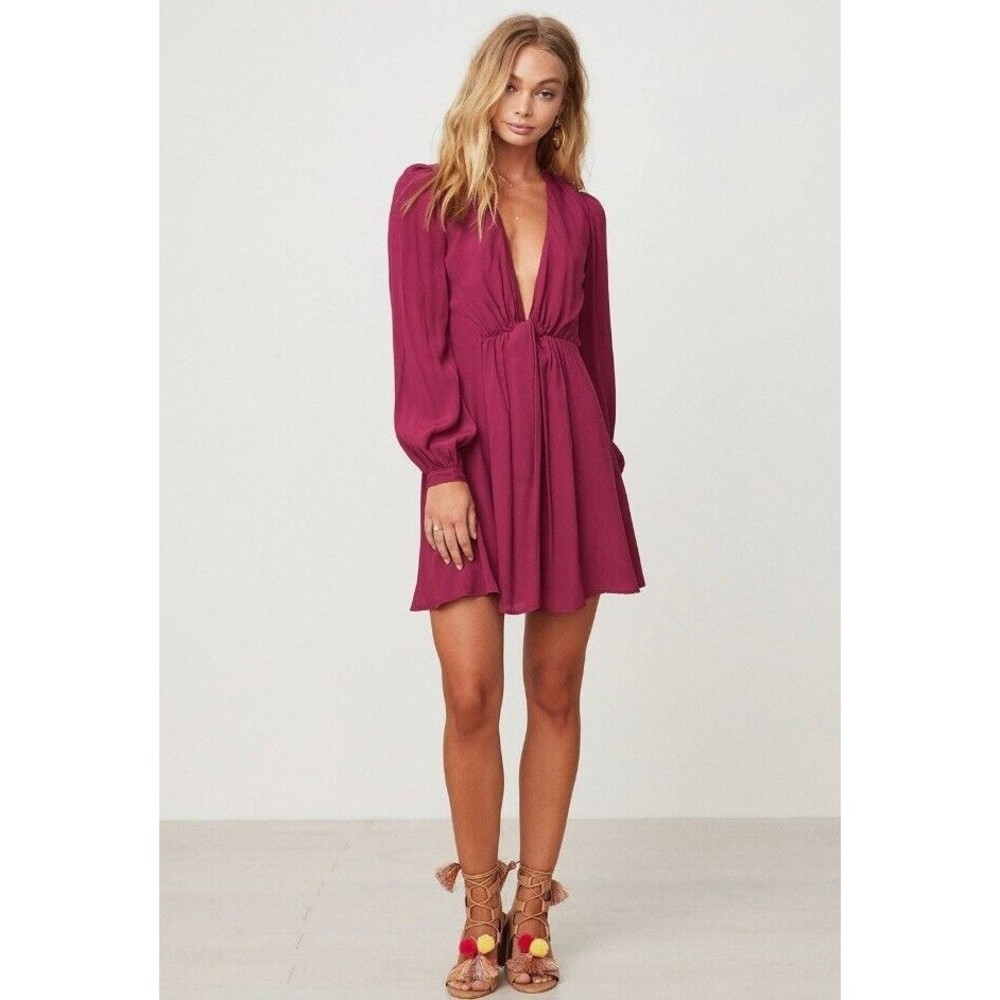NWT Revolve Lovers + Friends Windy Beach Long Sleeve Dress in Raspberry Small